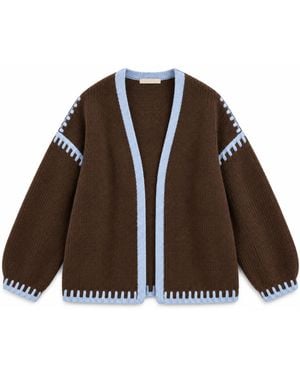 LAtelier London Chocolate Knit Cardigan With Light Contrast Trim - Brown