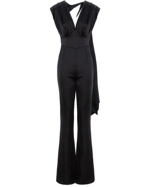 BLUZAT Elegant Draped Jumpsuit With Flared Legs - Black