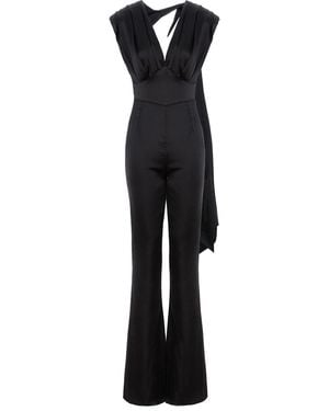BLUZAT Elegant Draped Jumpsuit With Flared Legs - Black