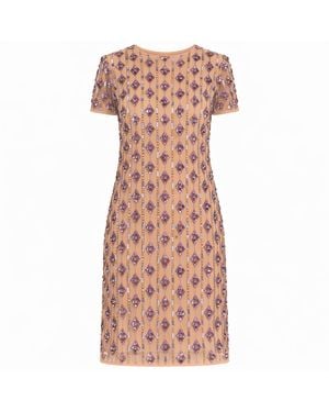 Mac Duggal Neutrals Embellished Short Sleeve Shift Dress - Pink