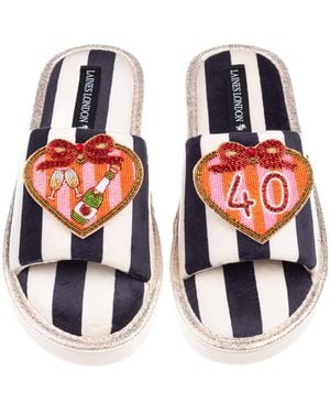Laines London Flatform Stripe Open Toe Slippers With Stripe Heart 40Th Birthday Brooches - Red