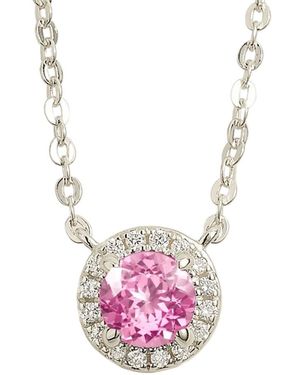 Juvetti Mars Pastel Sapphire Round & Diamond Halo Necklace - Pink
