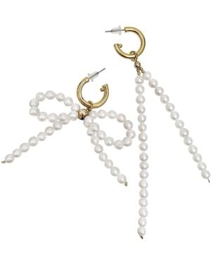 Farra Freshwater Pearls Butterfly Knot And Tassel Asymmetric Earrings - White