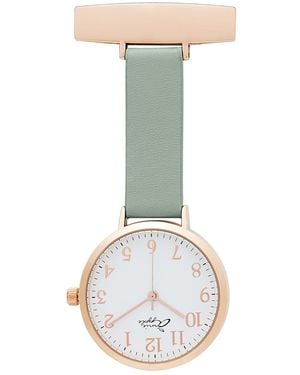 Bermuda Watch Company Rose Annie Apple Meraki Rose Sage Leather Nurse Fob Watch - Green