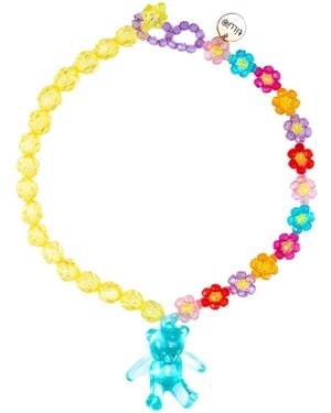 Tillie Beads Sunflower Bear Half & Half Bead Necklace - Blue