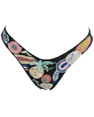 Oceanus Fruit Hand Beaded Underwire Bikini Bottom - Black
