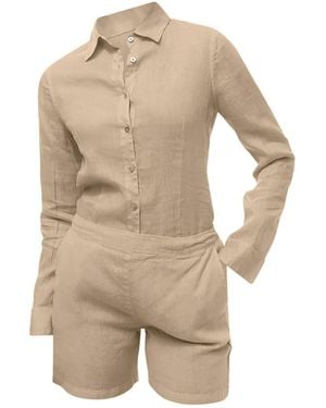 Haris Cotton Neutrals Linen Long Sleeved Shirt With Darts Beach Sand - Natural