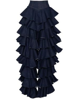 Ofuure Daria Denim Ruffle Pants - Blue