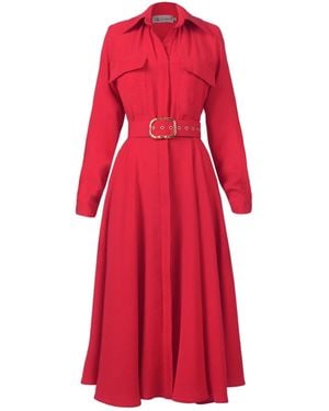 ALINA CERNĂTESCU Patty Sustainable Viscose Midi Dress With Pockets And Textile Belt - Red