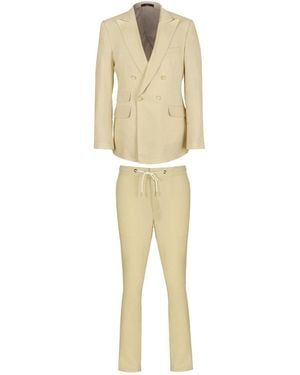 DAVID WEJ Neutrals Hugo Linen Double Breasted Suit - Natural