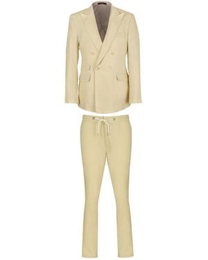 DAVID WEJ Neutrals Hugo Linen Double Breasted Suit - Natural
