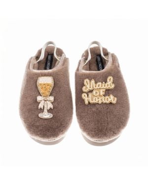 Laines London Neutrals Flatform Cloud Closed Toe Slippers With Maid Of Honour Brooches - Brown