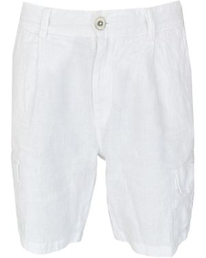 Haris Cotton Linen Cargo Bermuda - White