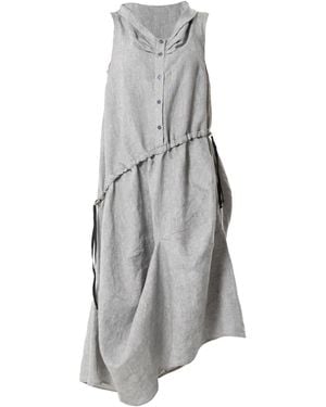 Metamorph Linen Dress With Asymmetric Hem - Grey