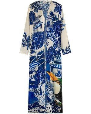 DHARA SHETH DUBAI Harmony Bird Print Long Kimono - Blue