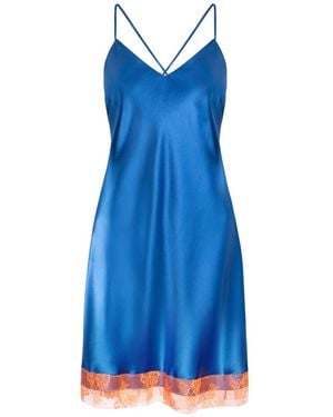 VAVI STUDIO Sapphire Satin Lace Slip Dress - Blue