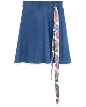 Profile Nyc Denim Pleat Kilt Skirt With Tie - Blue