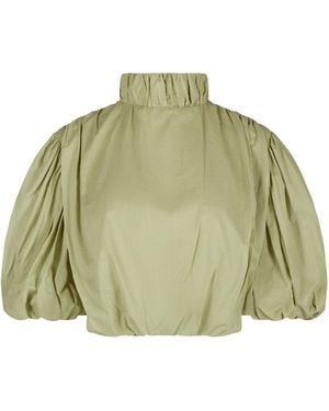 Shikanzy Holly Balloon Soft Cotton Voile Crop Top Sage - Green