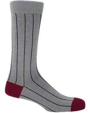 Peper Harow - Made in England Ash Pin Stripe Socks - Gray