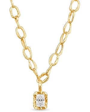 Aaria London Molten Square Moissanite Pendant Mini Monaco Chain - Metallic