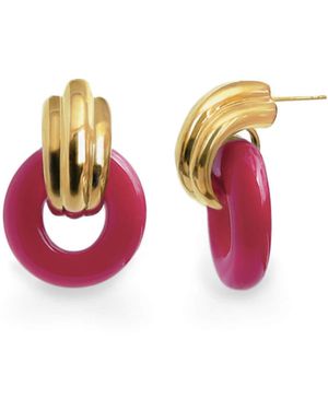 Gold & Honey Donut Door Knocker Earrings - Pink