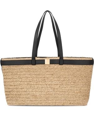 Apatchy London The Esme Raffia Tote Bag With Leather Trim - Natural