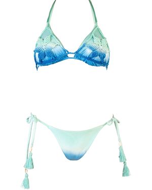 Washein Flower Tie-Dye Macrame Bikini Set - Blue