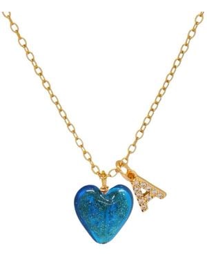 VALERIE CHIC Initial Letter Aquamarine Sparkle Heart Necklace - Blue