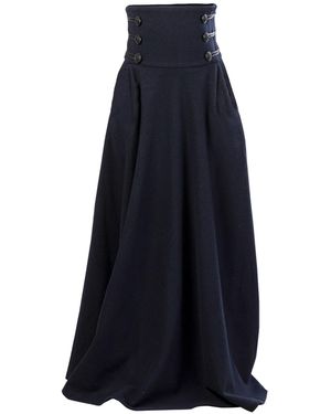 Nikka Place Empire Waist Maxi Wool Skirt With Double Row Buttons - Blue
