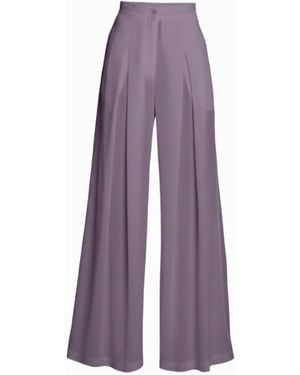 Imaatu Sande Mauve High-Waist Wide-Leg Palazzo Viscose-Linen Trousers With Pockets - Purple