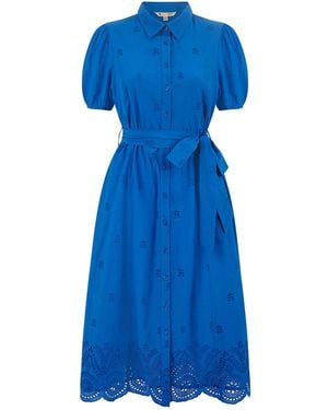 Yumi' Cotton Shirt Midi Dress With Cut Out Details - Blue