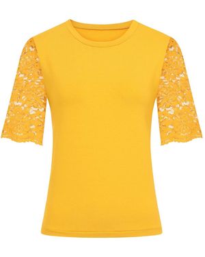 Sophie Cameron Davies Mustard Cotton Lace Sleeve T-Shirt - Yellow