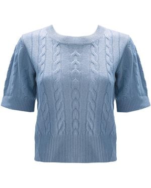 Zenzee Cashmere Cable Knit Boxy Short Sleeve Jumper - Blue