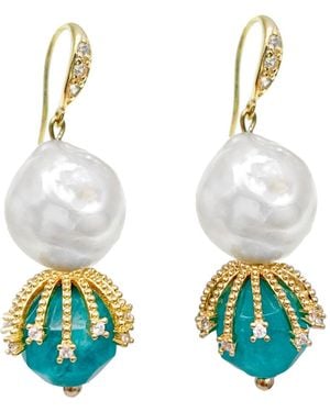 Farra Freshwater Pearls With Jade Dangle Hook Earrings - Blue