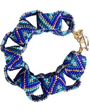 Iliana Arrazola Bold Chunky Link Bracelet, Glass Beads, Beaded Jewellery - Blue