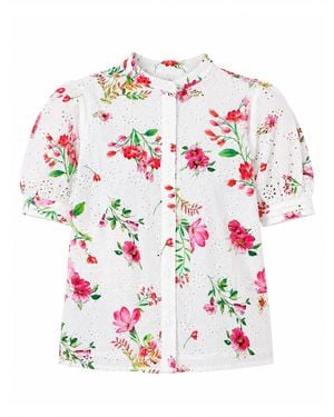 Yumi' Cotton Broderie Anglaise Floral Shirt - White