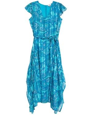 Niza Long Crossover Jumpsuit With Short Sleeves And Adjustable Belt - Blue