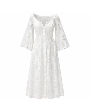 IZABELA MANDOIU Ivory Lace Elegance Midi Dress - Gray