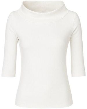 Conquista Neutrals Fitted Stretch Jersey Top With Upright Collar - White