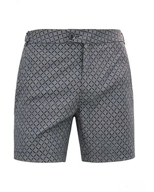 Vayla Long Length Dark Geometric Print Swim Shorts - Grey