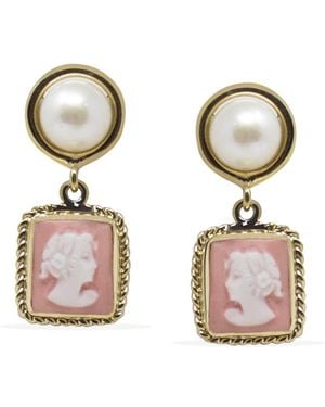 Vintouch Italy The Beloved Gold-plated Pink Cameo And Pearl Earrings - Metallic
