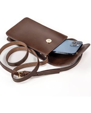 THE DUST COMPANY Minimalist Dark Brown Leather Phone Pouch