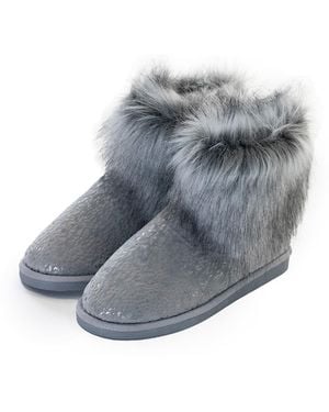 Pretty You London Foil Detail Fur Lined Bootie Slipper Giselle - Grey