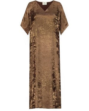 DHARA SHETH DUBAI Shadow Of Sequin Shimmer Long Kaftan Party Dress With Side Slit - Brown