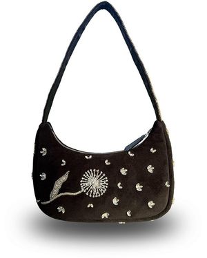 Laura Slings Beaded Shoulder Bag With Dandelion Embroidery And Embellished Details - Black