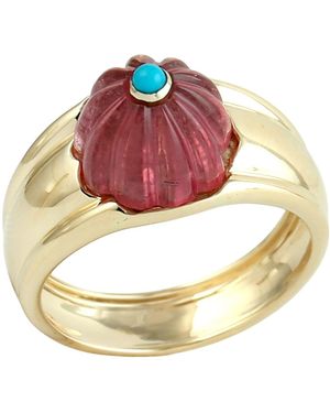 Artisan Carved & Tourmaline Statement Ring - Metallic