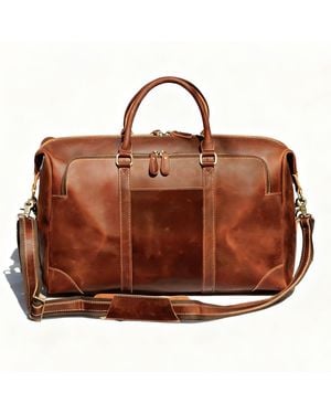 Touri Zip Pockets Genuine Leather Duffel - Brown