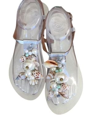 Sibylla Delphica Leather Sandals With Shells - Blue