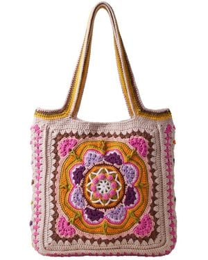 Ana Chic Medallion Granny Square Handmade Crochet Tote Bag - Red