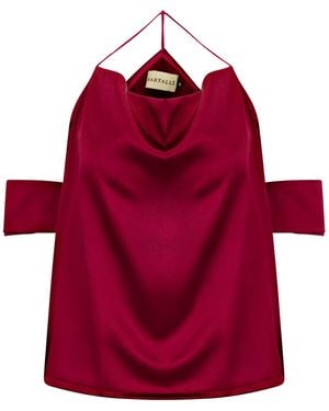 Boutique Kaotique Indonesian Off-The-Shoulder Silk Top — Handmade - Red